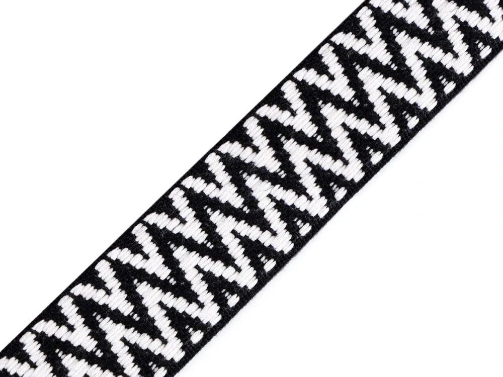 Oboustranný popruh 38 mm černo bílý cikcak