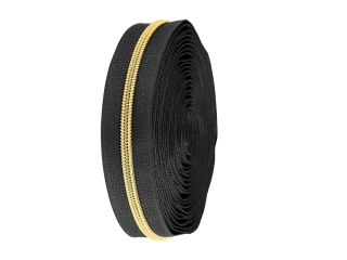 Zip spirálový 5 mm černý se zlatými zoubky