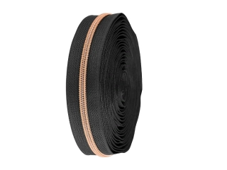 Zip spirálový 5 mm černý se zoubky z růžového zlata