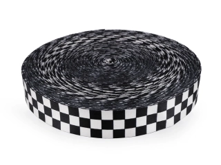 Oboustranný popruh 38 mm černo bílá šachovnice
